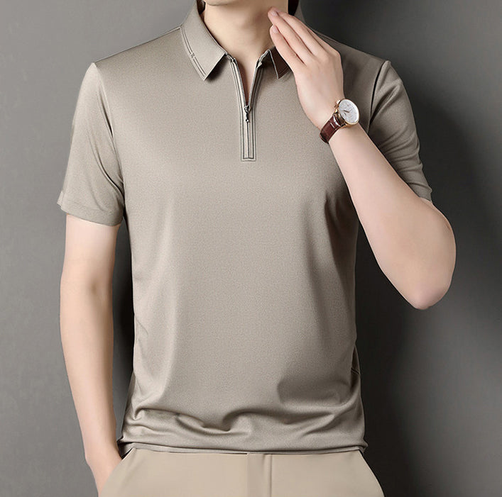 Men Polo Collar Raw Edge T-shirt