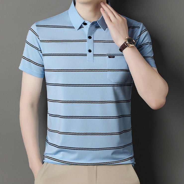 Striped Printed Polo Collar Regular Fit T-shirt