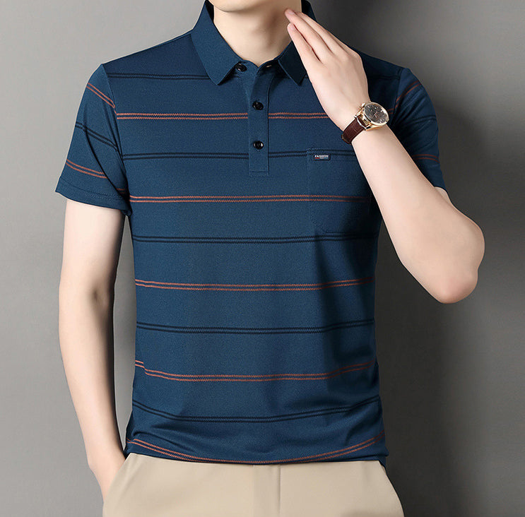 Striped Printed Polo Collar Regular Fit T-shirt