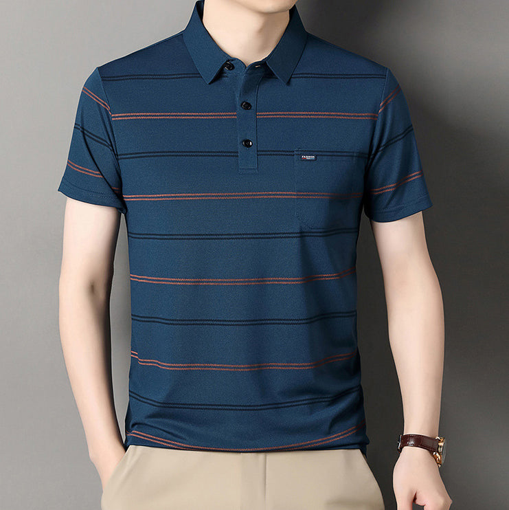 Striped Printed Polo Collar Regular Fit T-shirt