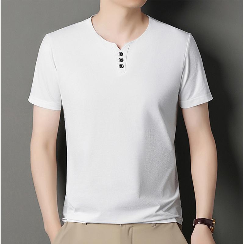 Men V-Neck Raw Edge T-shirt