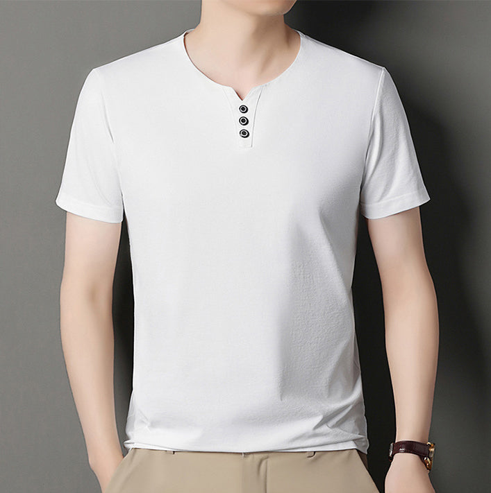 Men V-Neck Raw Edge T-shirt