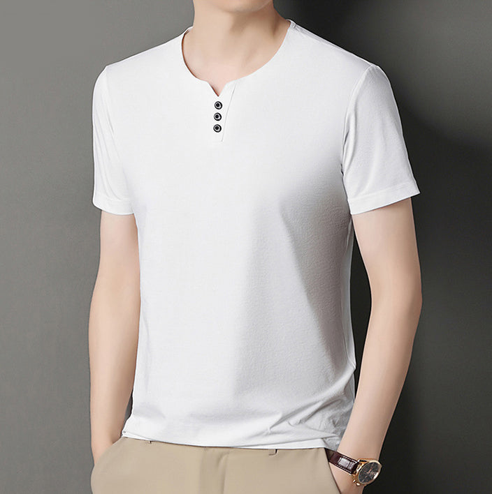 Men V-Neck Raw Edge T-shirt