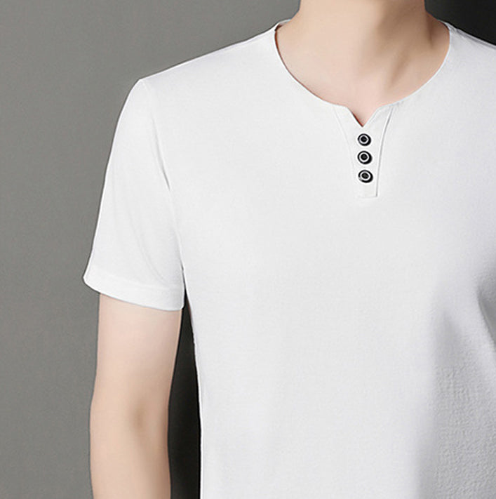 Men V-Neck Raw Edge T-shirt