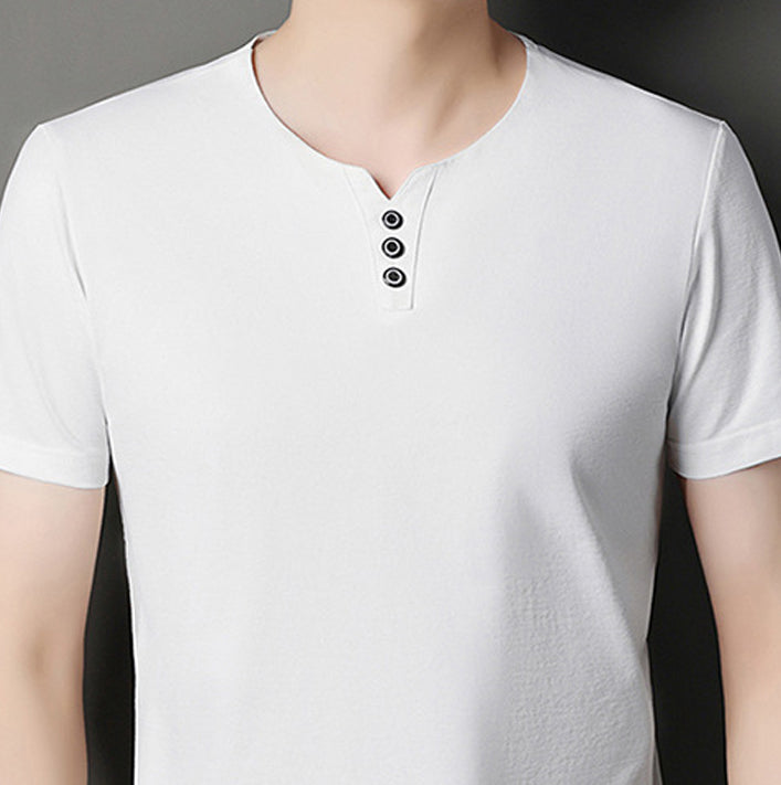 Men V-Neck Raw Edge T-shirt