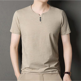 Men Round Neck Raw Edge T-shirt