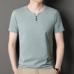Men V-Neck Raw Edge T-shirt