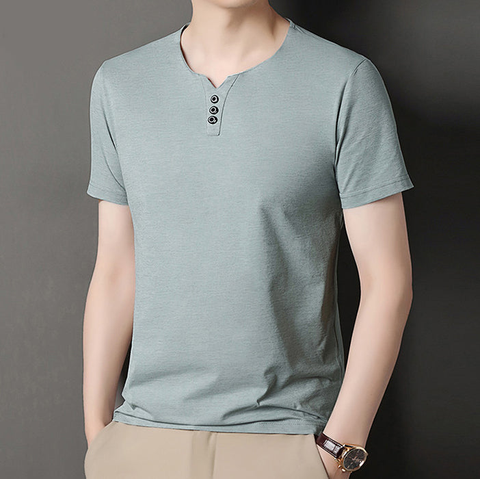Men V-Neck Raw Edge T-shirt