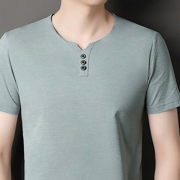 Men V-Neck Raw Edge T-shirt