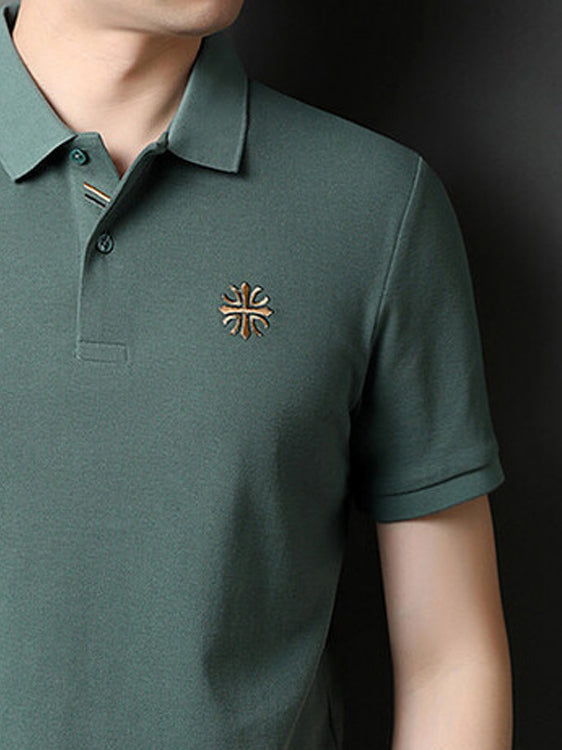 Men Polo Collar Raw Edge T-shirt