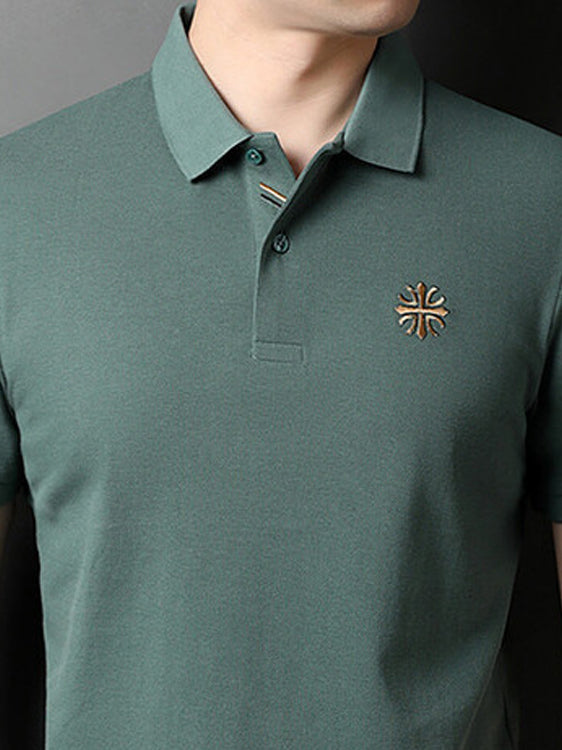 Men Polo Collar Raw Edge T-shirt