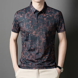 Printed Short Sleeves Polo Collar T-shirt