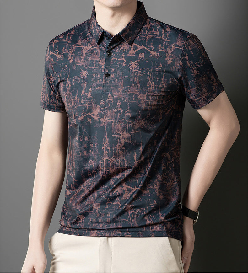 Printed Short Sleeves Polo Collar T-shirt