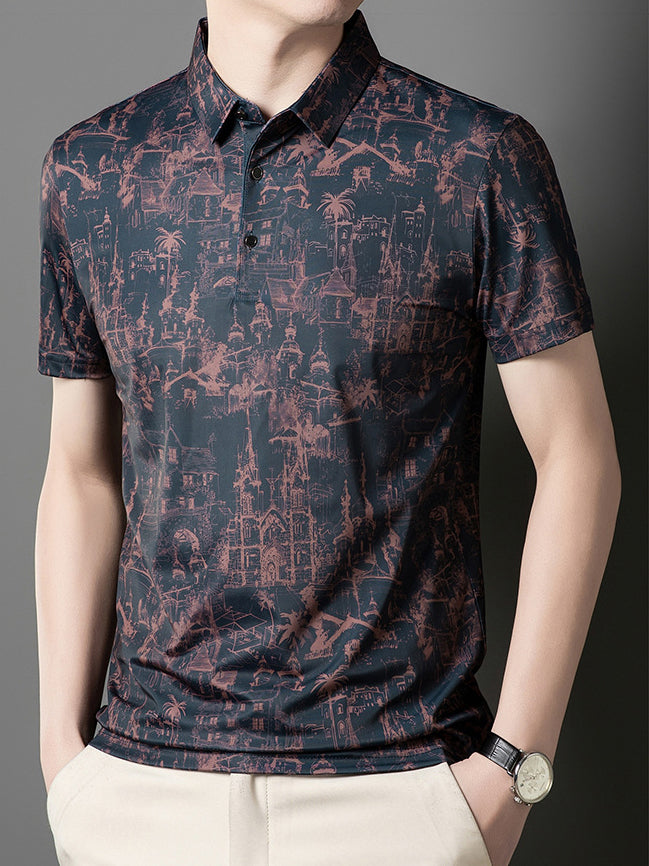 Printed Short Sleeves Polo Collar T-shirt
