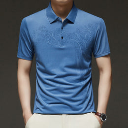 Men Self Design Slim Fit Polo Collar T-shirt