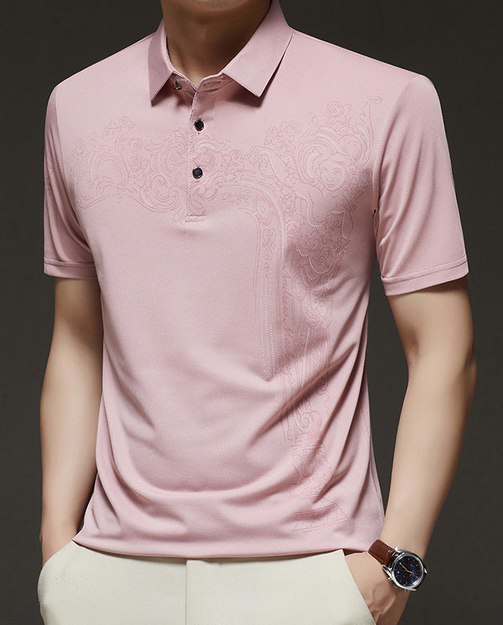 Abstract Printed Polo Collar T-Shirt