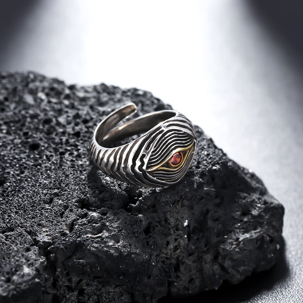 Silver-Plated Stone-Studded Adjustable Finger Ring