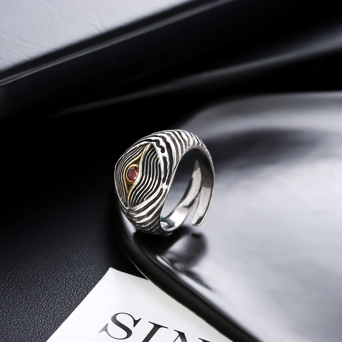 Silver-Plated Stone-Studded Adjustable Finger Ring