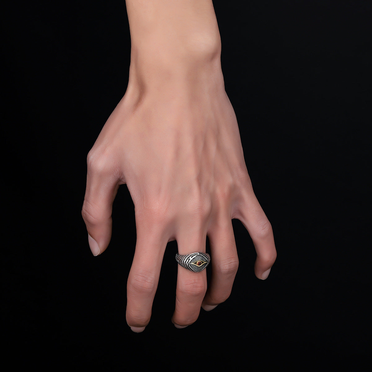 Silver-Plated Stone-Studded Adjustable Finger Ring