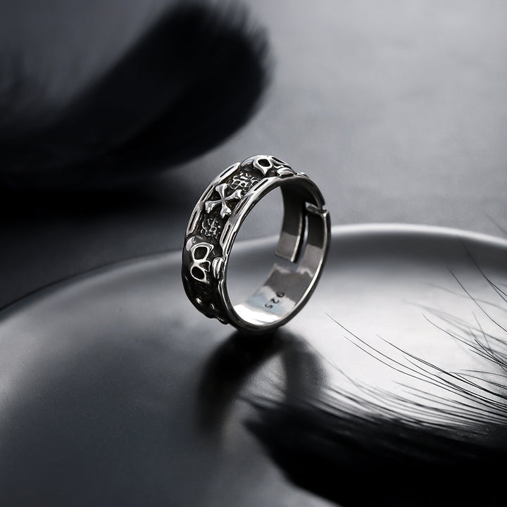 Silver-Plated Round Shape Oxidized Finger Ring