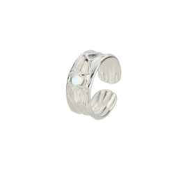 Men Silver-Plated Stone-Studded Textured Adjustable Finger Ring