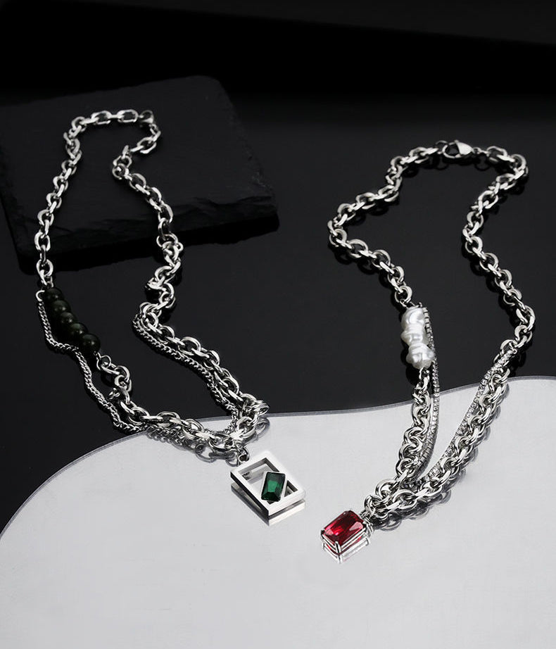 Stainless Steel Silver-Plated Artificial Stones Studded Chain