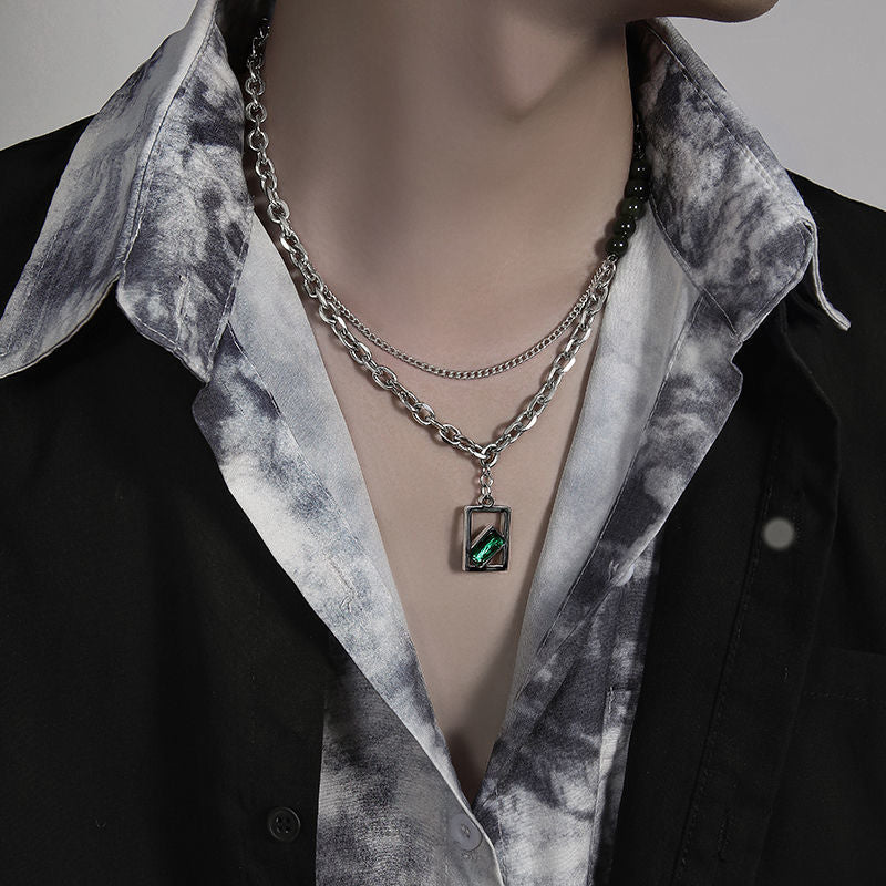 Stainless Steel Silver-Plated Artificial Stones Studded Chain
