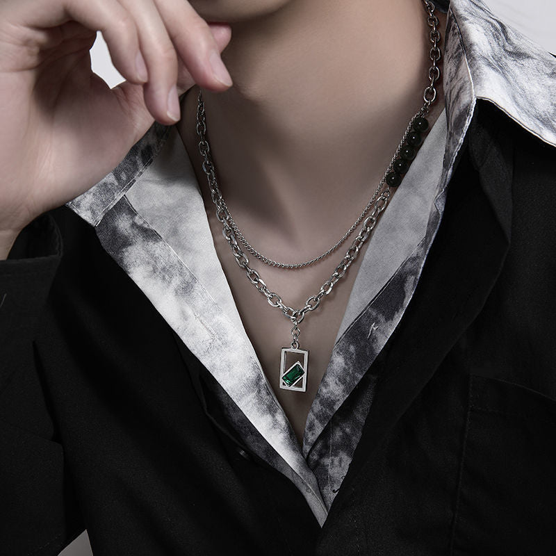 Stainless Steel Silver-Plated Artificial Stones Studded Chain