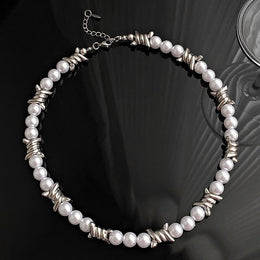 Silver-Plated Artificial Beaded Minimal Necklace