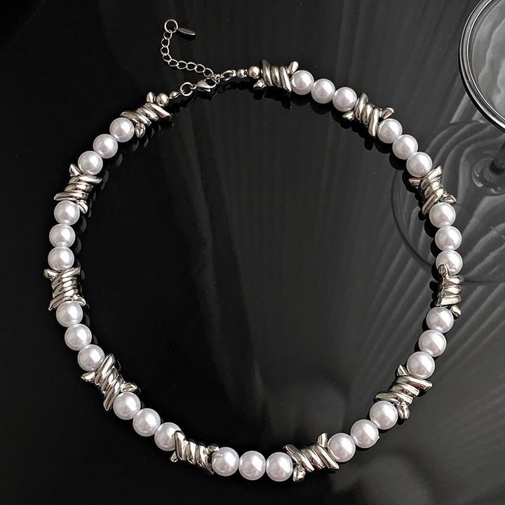 Silver-Plated Artificial Beaded Minimal Necklace