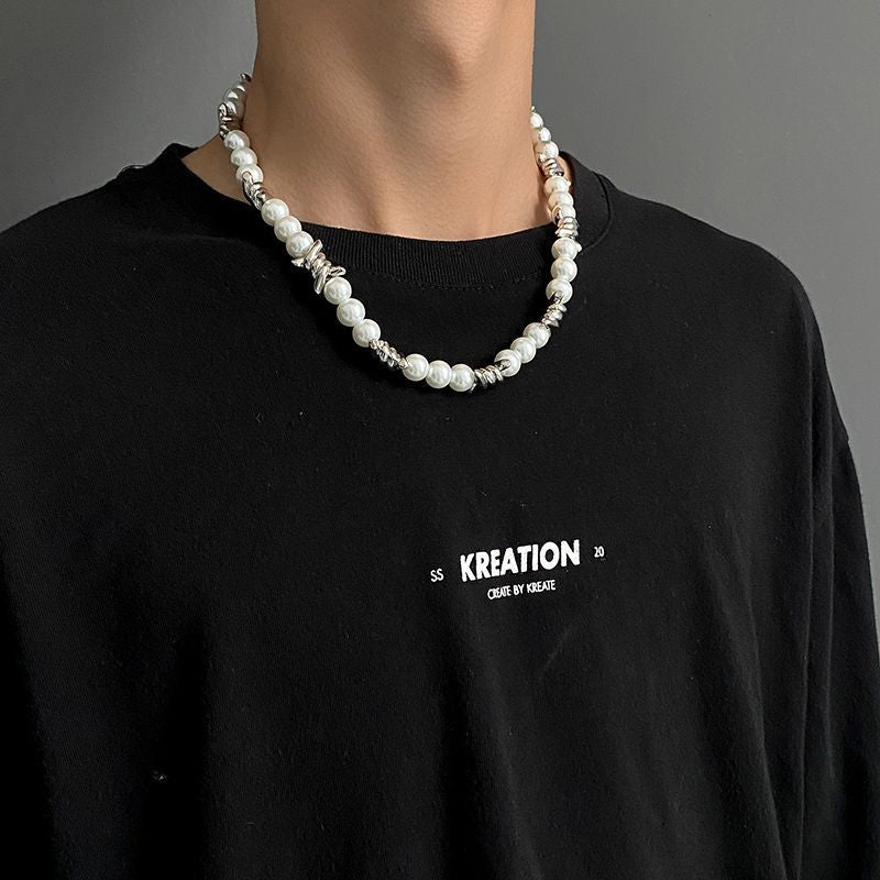 Silver-Plated Artificial Beaded Minimal Necklace