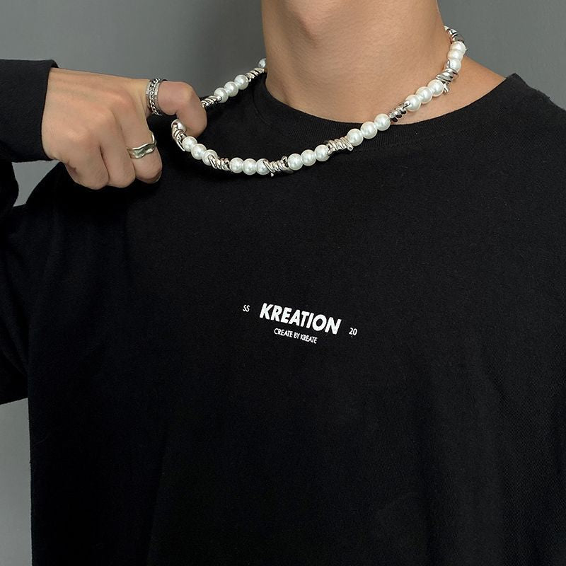 Silver-Plated Artificial Beaded Minimal Necklace