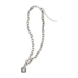 Silver-Plated Artificial Stone Studded Stainless Steel Statement Chain