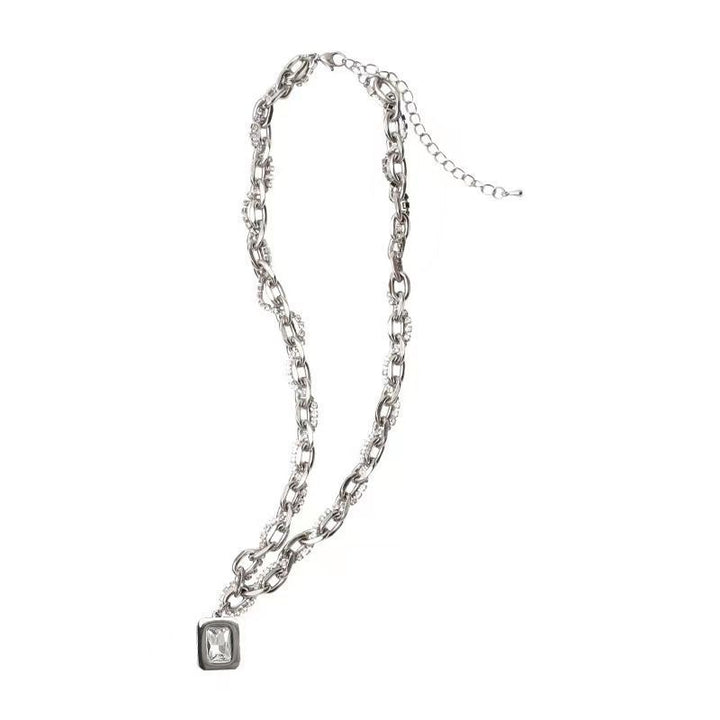 Silver-Plated Artificial Stone Studded Stainless Steel Statement Chain