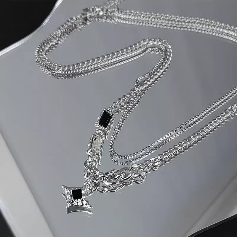 Stainless Steel Silver-Plated Artificial Stones Minimal Necklace