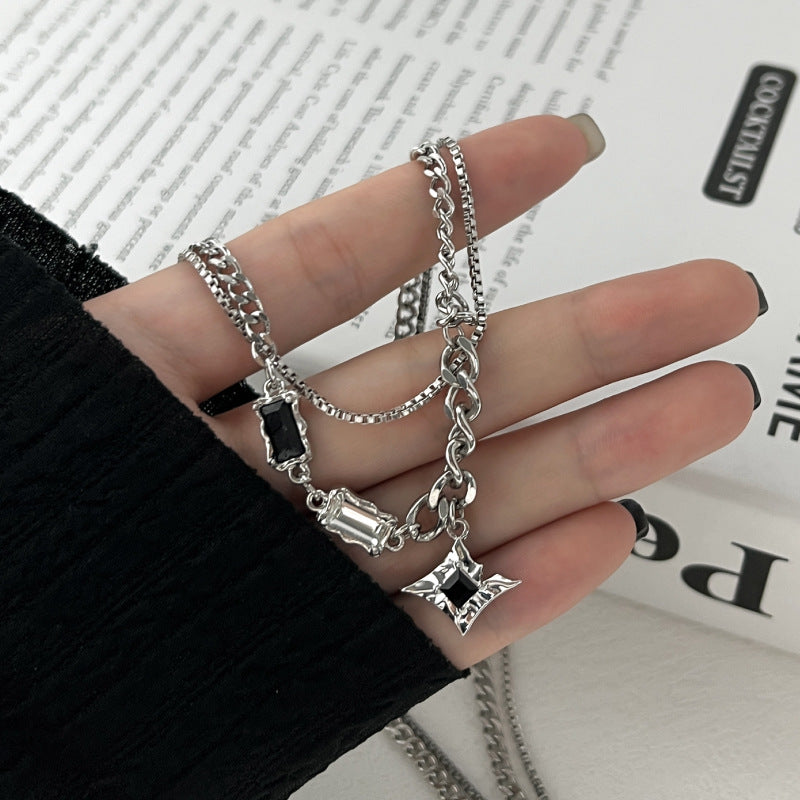 Stainless Steel Silver-Plated Artificial Stones Minimal Necklace