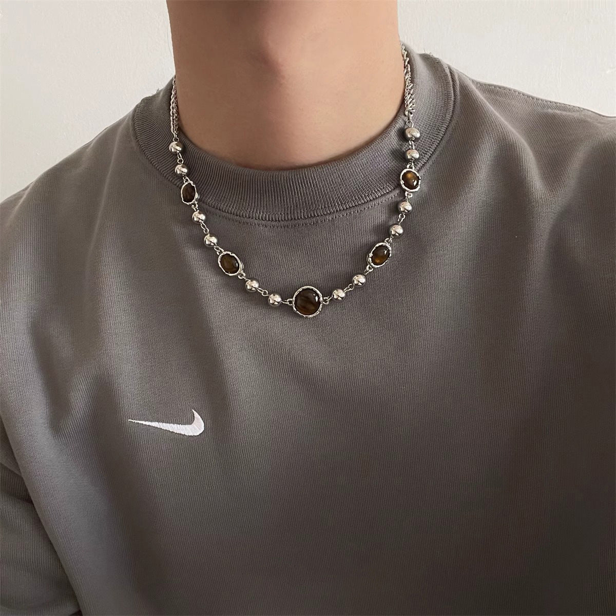 Stainless Steel Silver-Plated Artificial Stones Minimal Necklace
