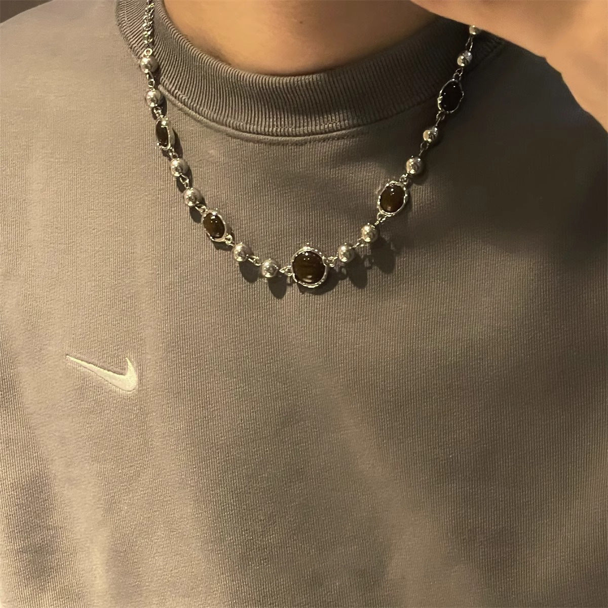 Stainless Steel Silver-Plated Artificial Stones Minimal Necklace