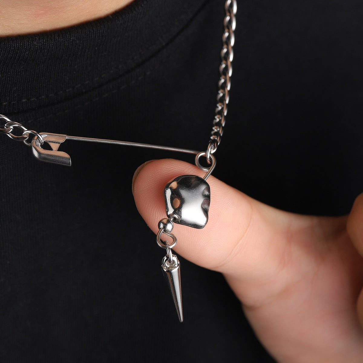Stainless Steel Silver-Plated Contemporary Pendant With Chain
