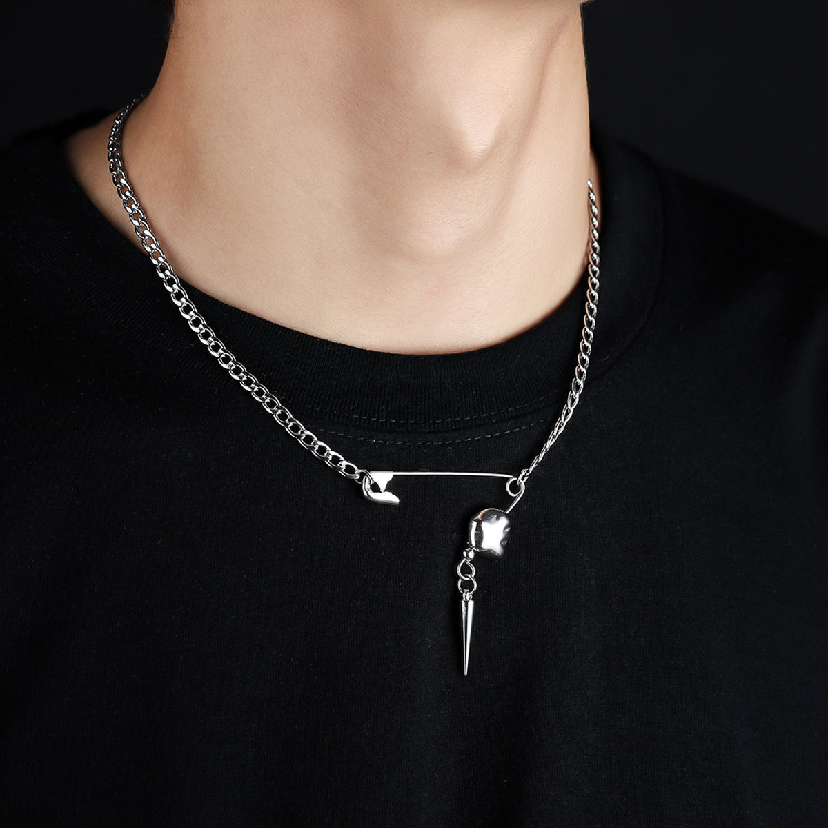 Stainless Steel Silver-Plated Contemporary Pendant With Chain