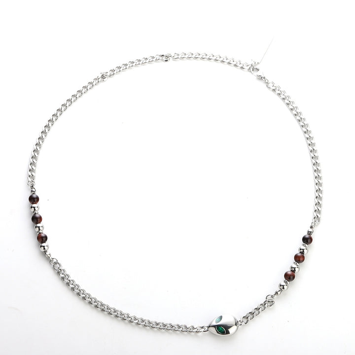 Silver-Plated Artificial Beaded Stainless Steel Minimal Chain