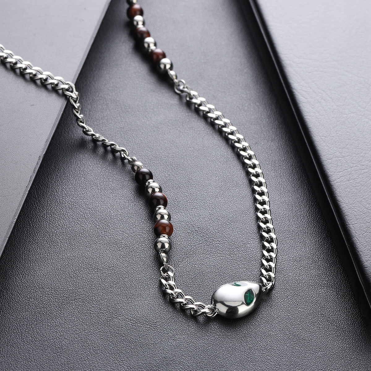Silver-Plated Artificial Beaded Stainless Steel Minimal Chain