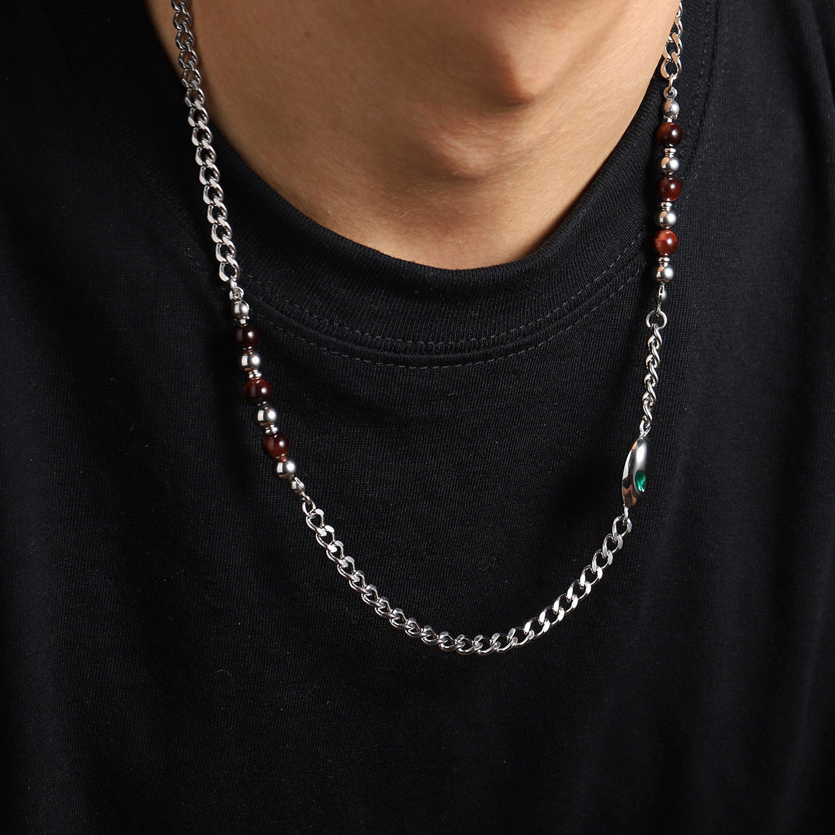 Silver-Plated Artificial Beaded Stainless Steel Minimal Chain