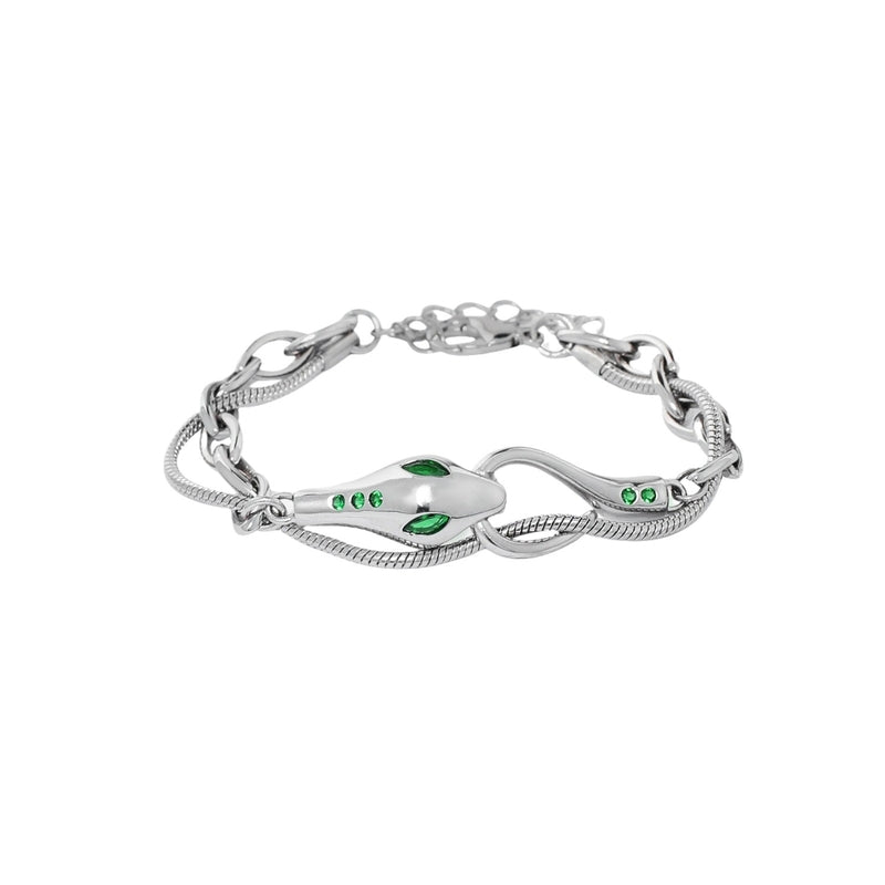 Men Stainless Steel Silver-Plated Stones Studded Link Bracelet