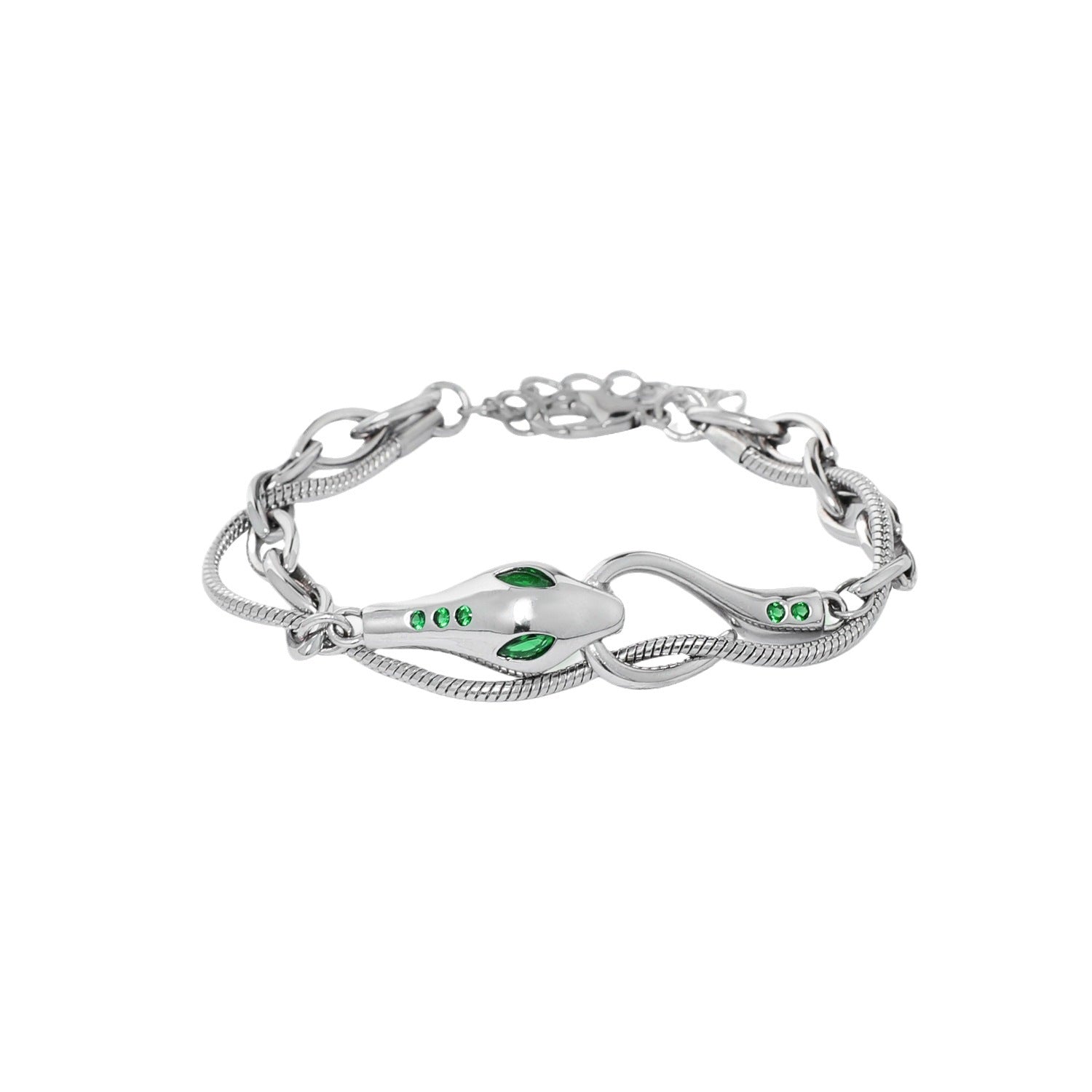 Men Stainless Steel Silver-Plated Stones Studded Link Bracelet