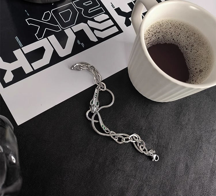 Men Stainless Steel Silver-Plated Stones Studded Link Bracelet