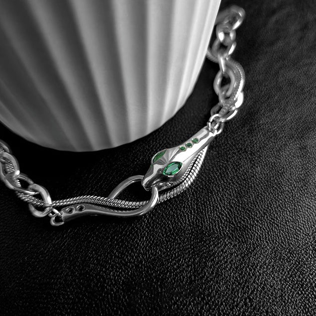 Men Stainless Steel Silver-Plated Stones Studded Link Bracelet