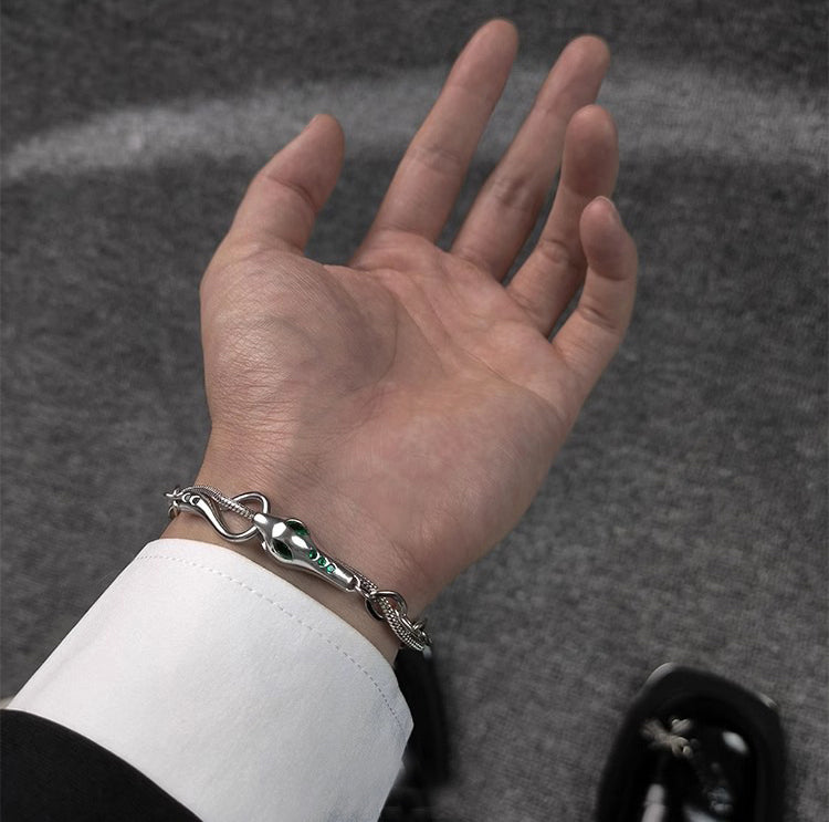 Men Stainless Steel Silver-Plated Stones Studded Link Bracelet