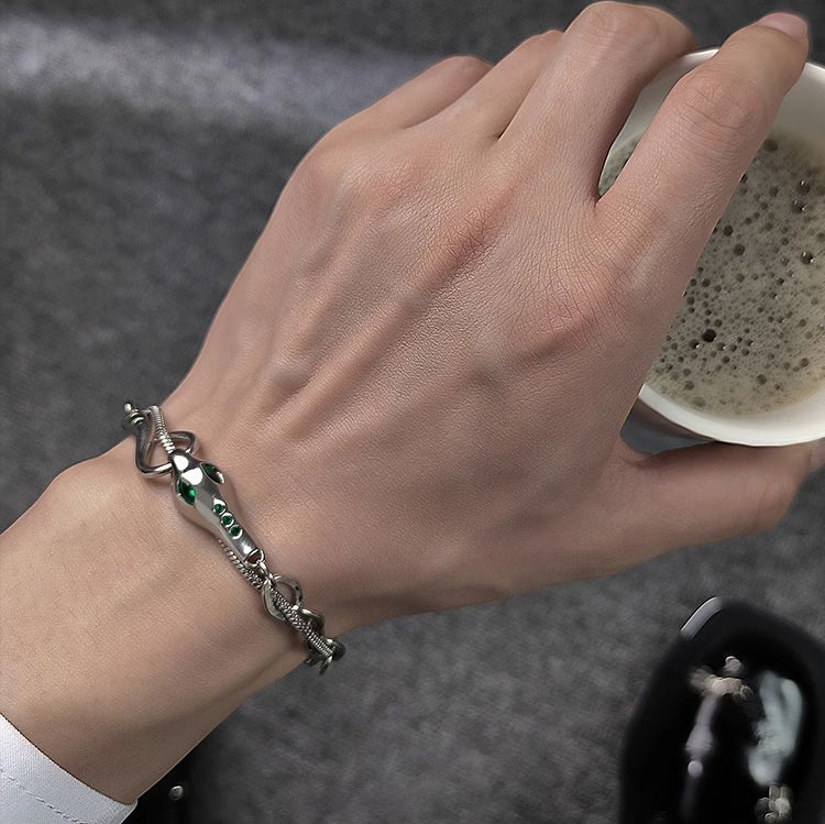 Men Stainless Steel Silver-Plated Stones Studded Link Bracelet
