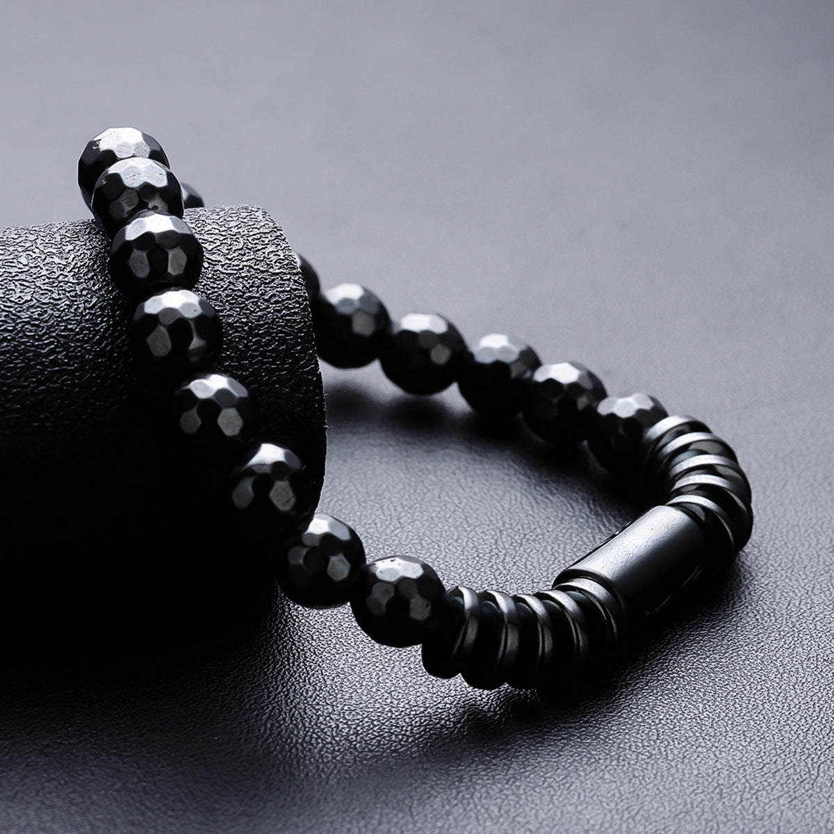 Men Stainless Steel Artificial Beaded Elasticated Bracelet